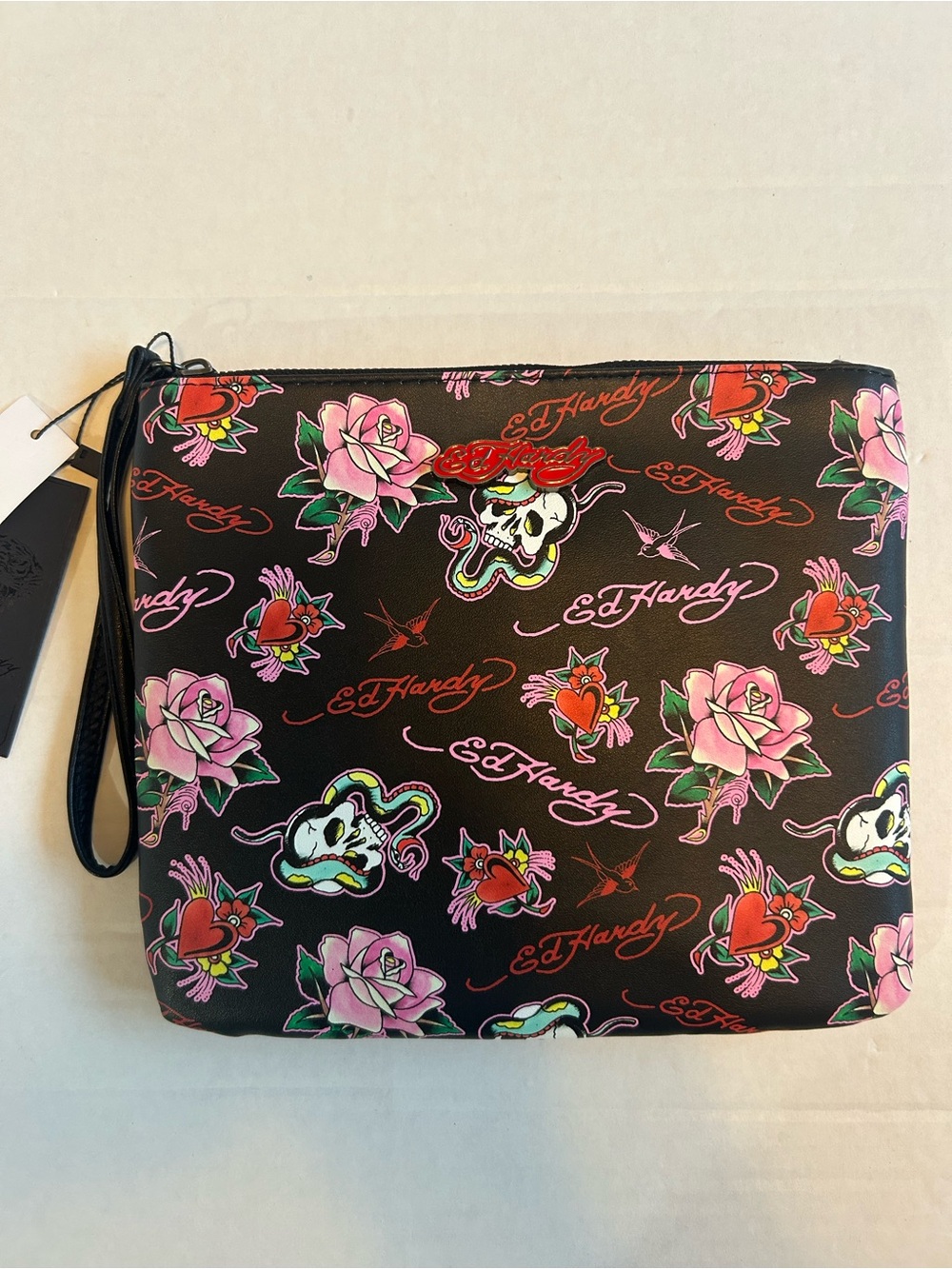 Ed Hardy Black & Pink Skull Floral Cosmetic bag